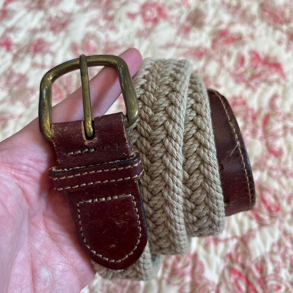 RARE vintage 90s Brass Made in USA Braided Cream Leather Belt Size 38!